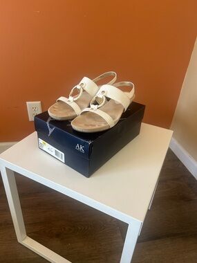 AK ANNE KLEIN gold accented white slingback sandals